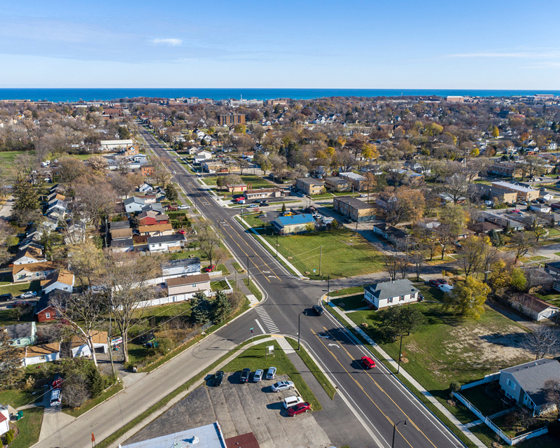 Aerial view of Audrey Boulevard Interchange in North Chicago and Waukegan, IL.