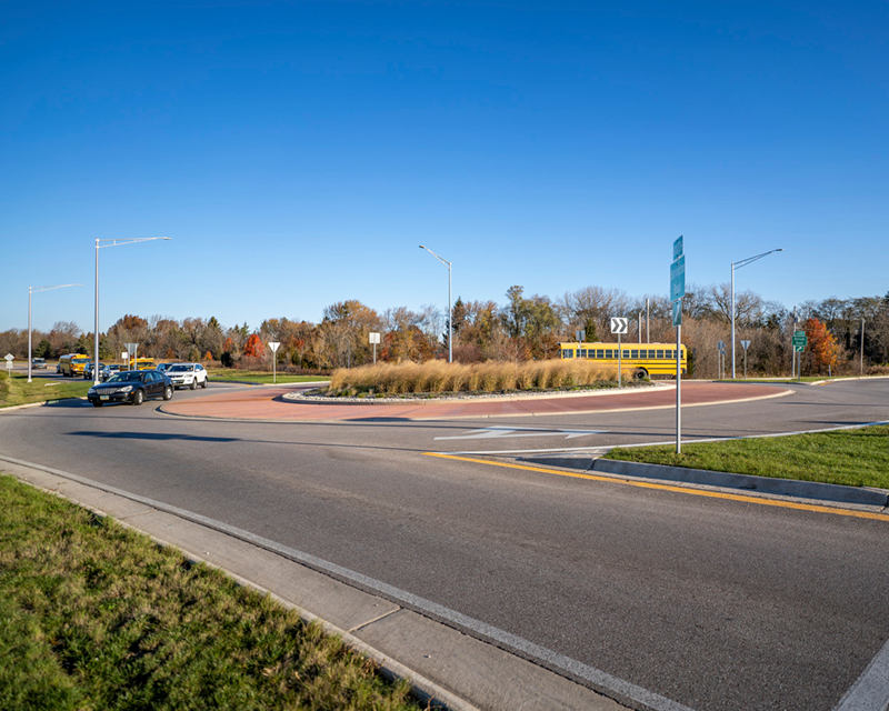 Ground views of improvements made at Burlington Road and Bolcum Road intersection in Village of Campton Hills, IL.