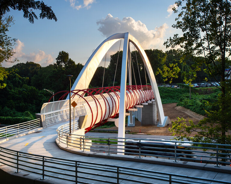 View of the Global Gateway Connector Bridge from the pedestrian walkway.