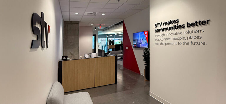 The reception area at the new STV office in Raleigh, North Carolina.