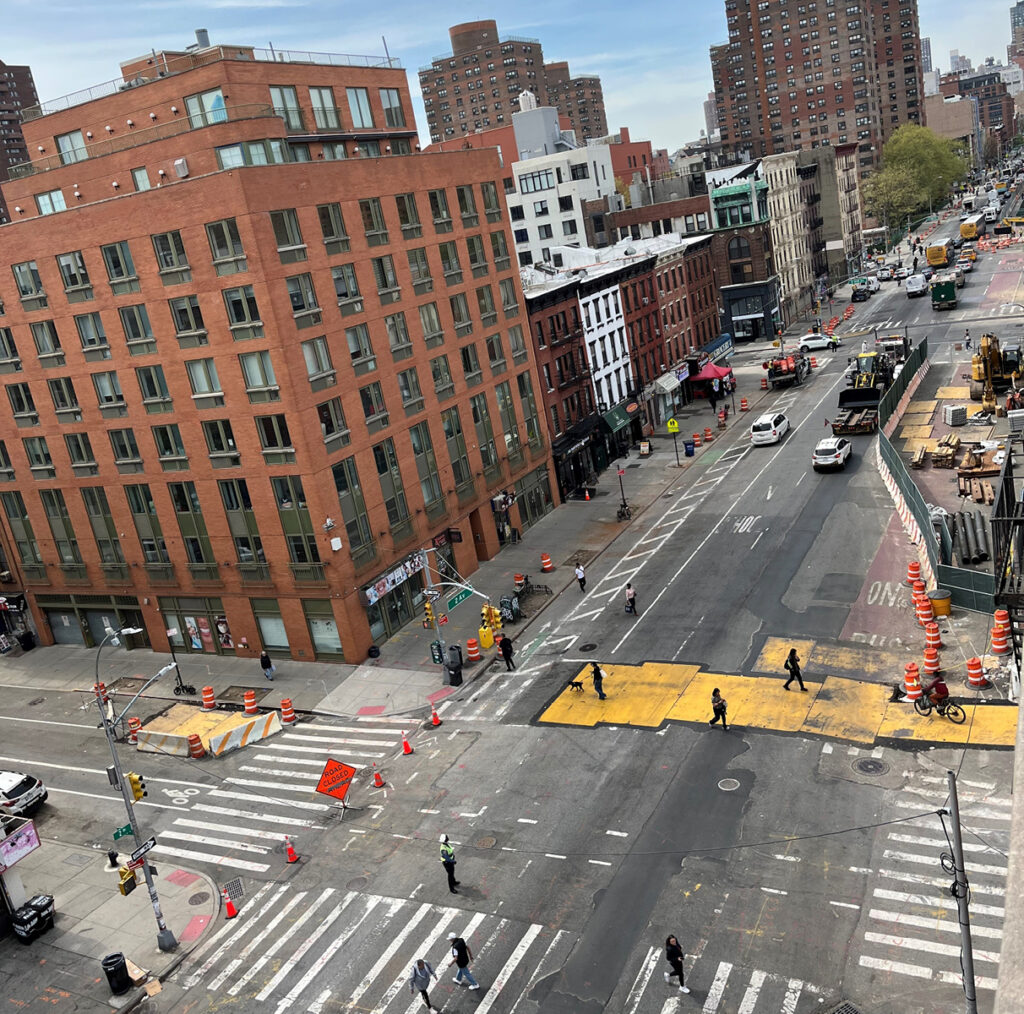 Aerial view of existing conditions along 2nd Avenue and 125th Street intersection, site of the Phase II Second Avenue Subway line.