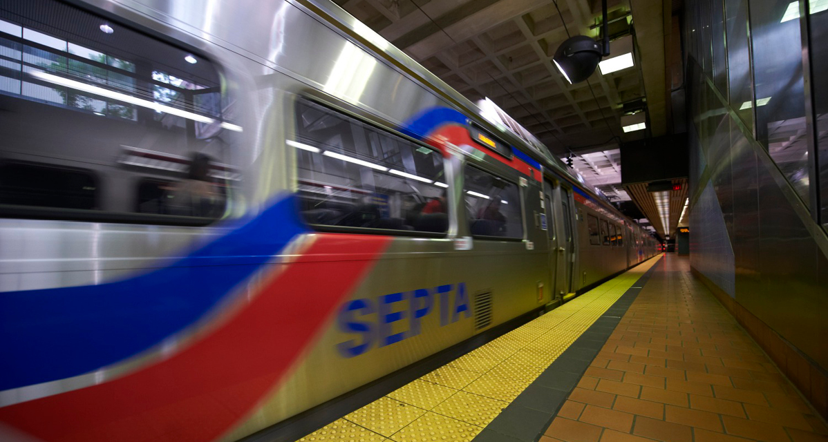 A SEPTA Silverliner V pulls into a station in Philadelphia