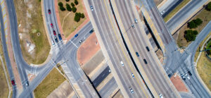Aerial view of highway arterials in Austin, Texas.