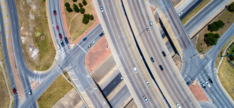 Aerial view of highway arterials in Austin, Texas.