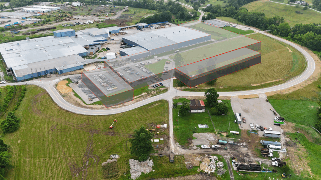 Rendering of factory facility expansion for Service Wire Company in West Virginia.