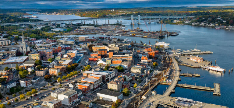 Aerial view of New London, Connecticut.