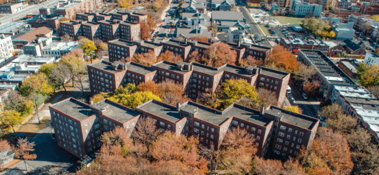 Aerial view of NYCHA housing development where STV's construction management and program management teams are helping to make improvements.