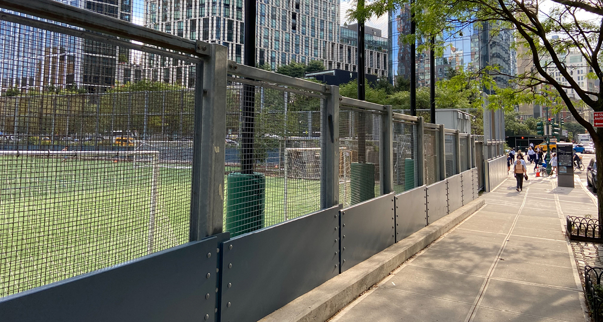 The flood protection wall at Battery Park City Ball Fields & Community Center.