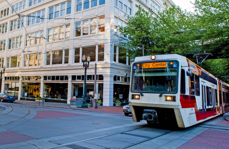 Portland streetcar on city street