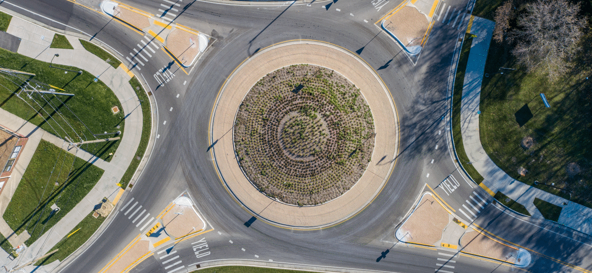 A series of roundabouts layered on top of one another.