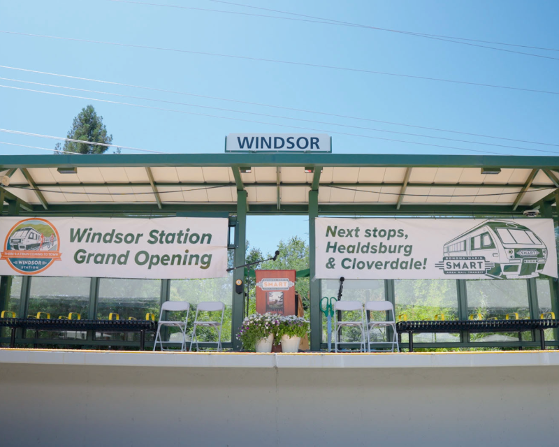 View of platform and station shelter at SMART Windsor Station.