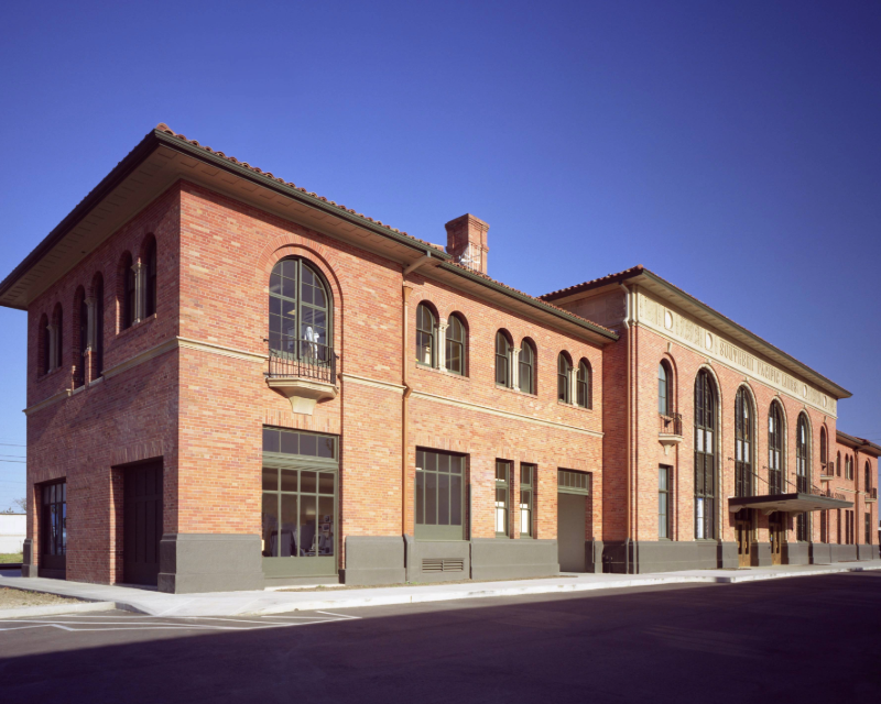 Daytime view of Stockton Southern Pacific Depot building.