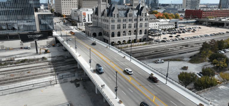 Aerial image of Broadway Bridge in Nashville, TN