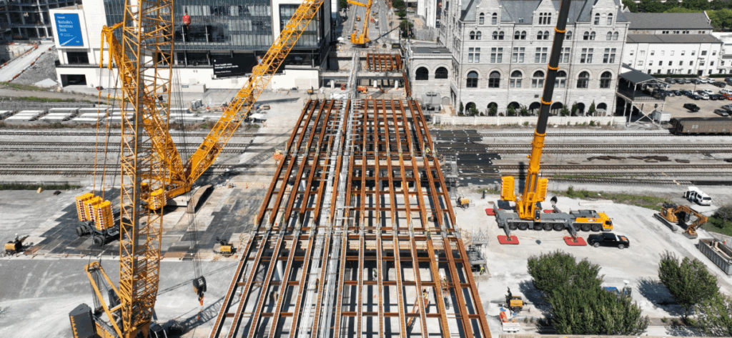Aerial construction photo of Broadway Bridge in Nashville, TN