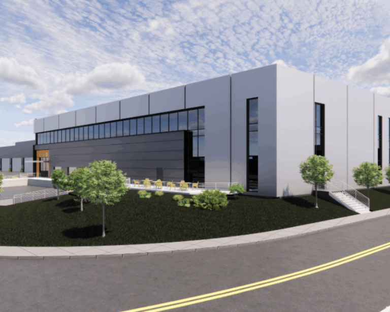 Rendering of the exterior of the Large Vehicle Storage and Maintenance Facility at Logan International Airport.