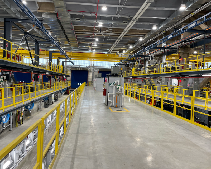 Catwalks in service bay area at Metro-North Railroad Harmon Shop.