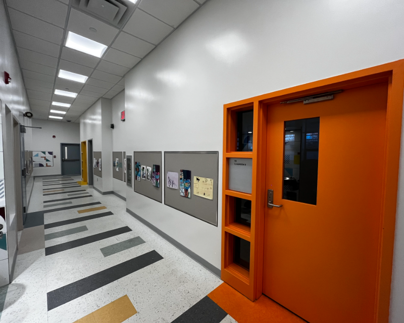 Interior view of hallway outside classroom at New York City 3K Center, Corona in Queens, NY