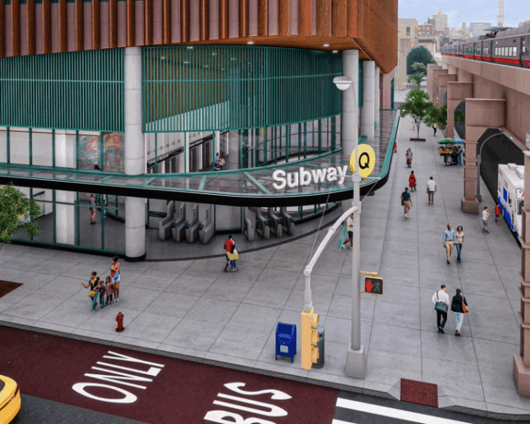 Rendering of exterior of Second Avenue Phase II station in Upper Manhattan.