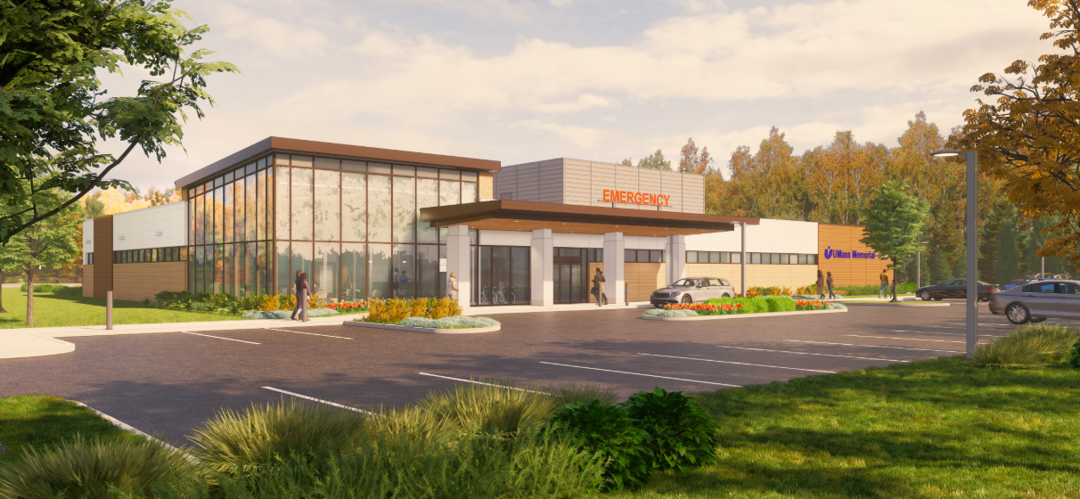 Rendering of the UMass Memorial Health Satellite Emergency Facility in Groton, MA