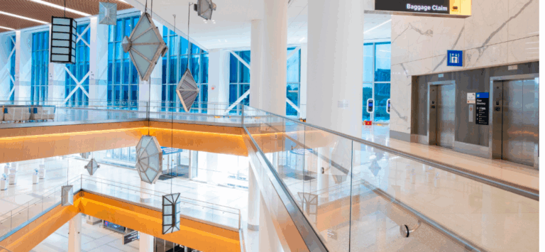 Interior artwork installation in Terminal C at LaGuardia Airport.