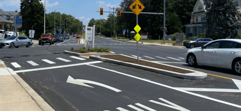East Market Street looking east at intersection with Harrison Street