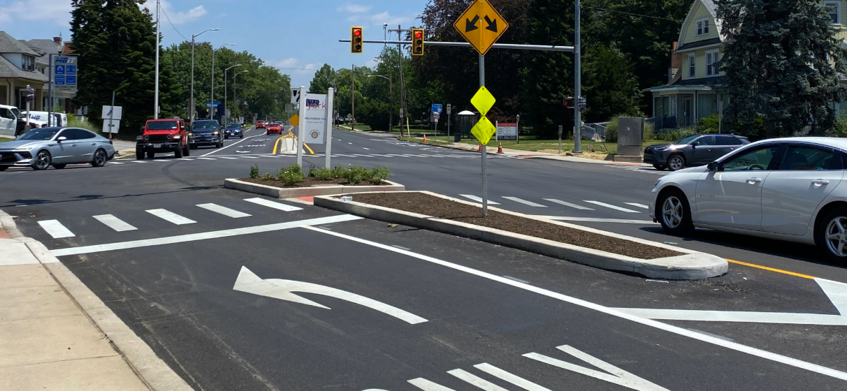 East Market Street looking east at intersection with Harrison Street