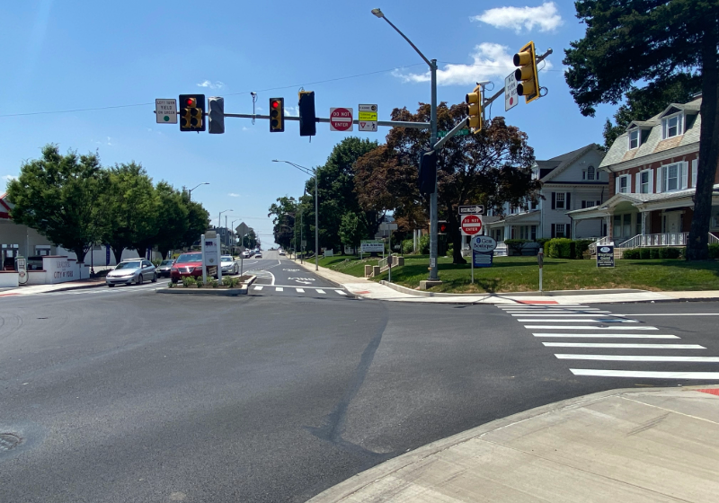 East Market Street looking west at intersection with Harrison Street
