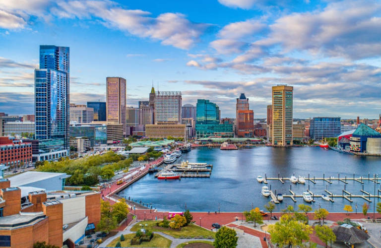 Skyline of Inner Harbor in Baltimore, MD