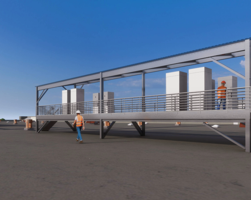 Rendering showing construction workers at electrical transmission infrastructure at Gun Hill Bus Depot.