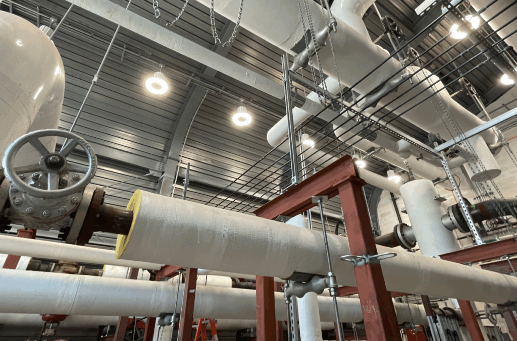 Interior of plumbing and piping systems at NYCHA Baruch Houses in New York City.