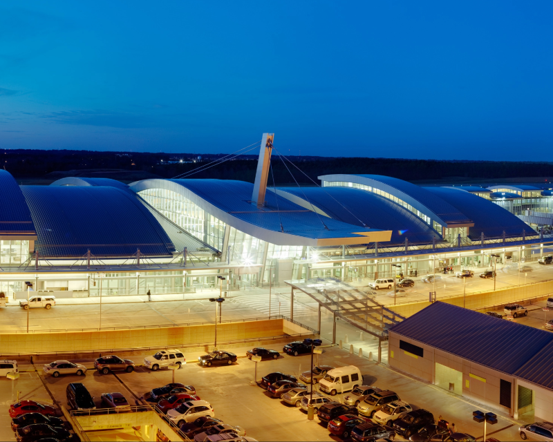 Exterior of terminal at Raleigh-Durham International Airport in North Carolina.