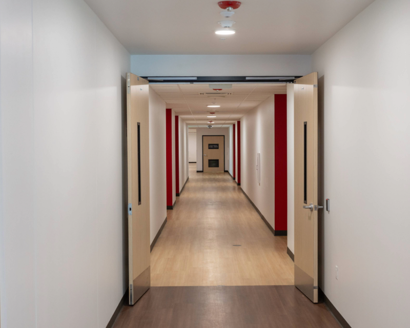 Interior view of Sierra College student housing hallway in Rocklin , CA.