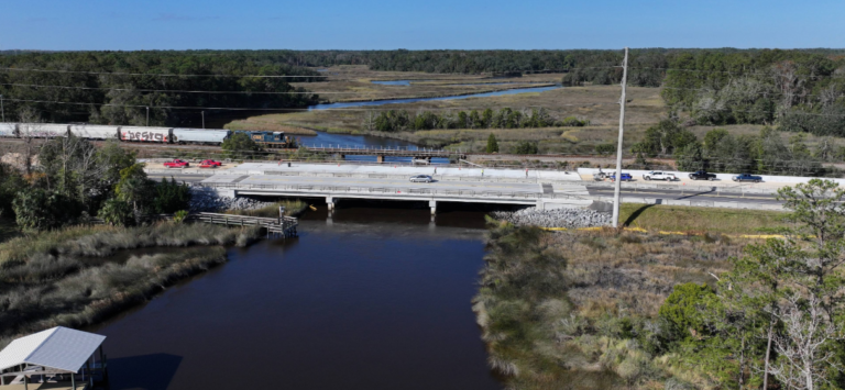Aerial view of Broward River Bridge in Jacksonville, FL