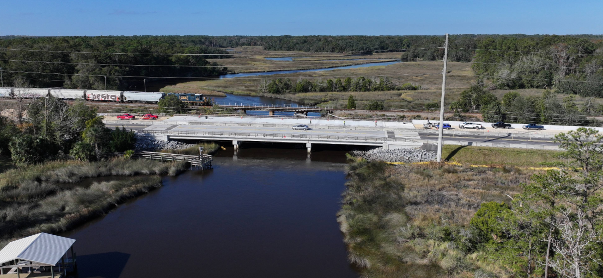 Aerial view of Broward River Bridge in Jacksonville, FL