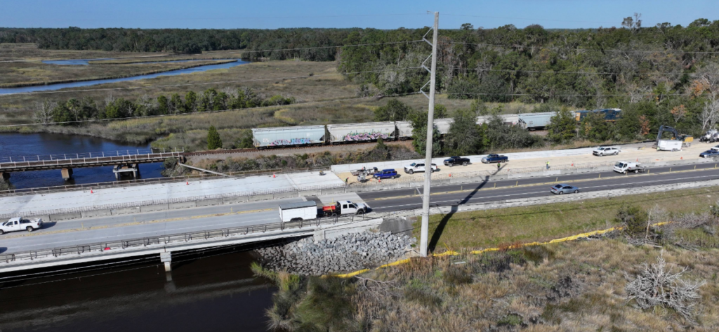 Aerial view of Broward River Bridge in Jacksonville, FL