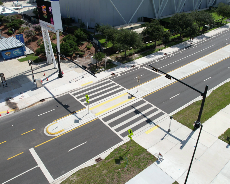 Hart Expressway intersection and crosswalk outside the Jacksonville football stadium.