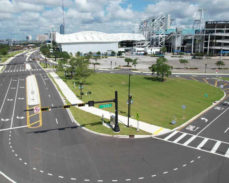 Hart Expressway traffic circle adjacent to the Jacksonville football stadium.
