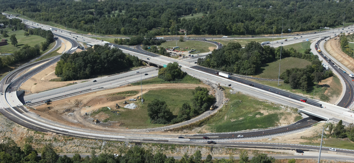 Aerial view of major interchange along the I-Move Kentucky project.