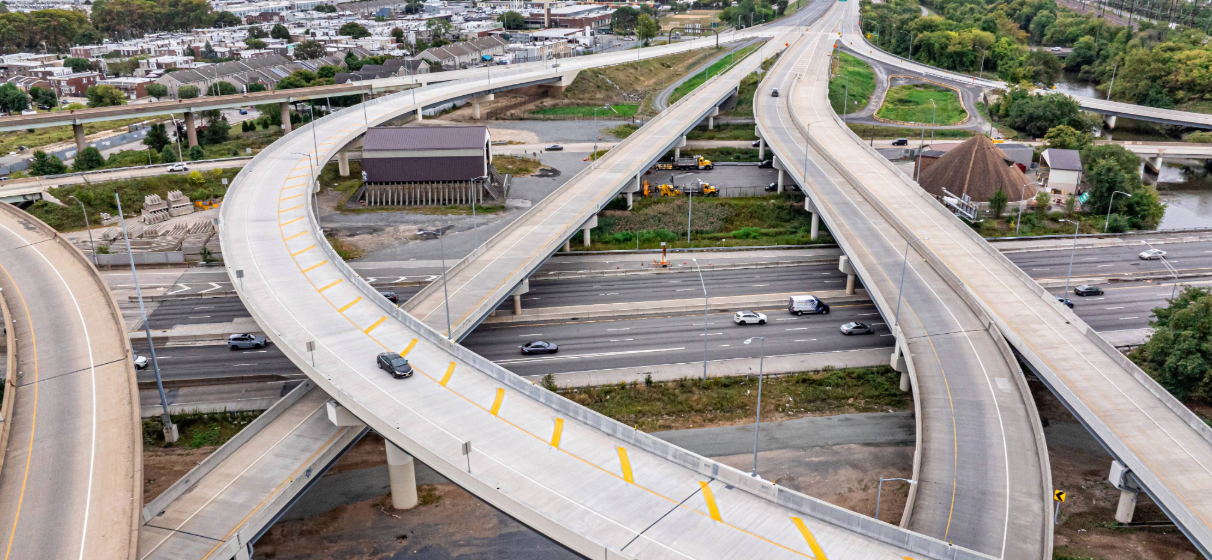 Aerial view of Betsy Ross Interchange project in Pennsylvania.