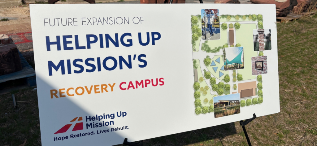 Signage at the groundbreaking of Recovery Park in Baltimore, MD featuring the park's layout