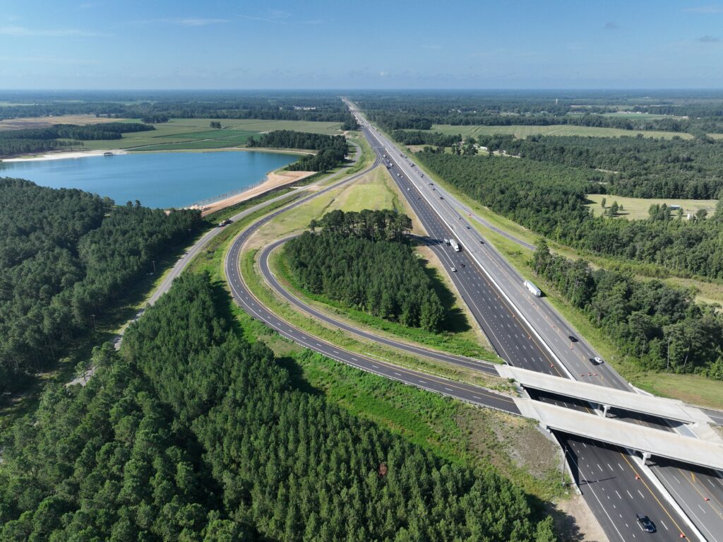 Aerial view of I-295 Outer Loop project in Fayetteville, NC.