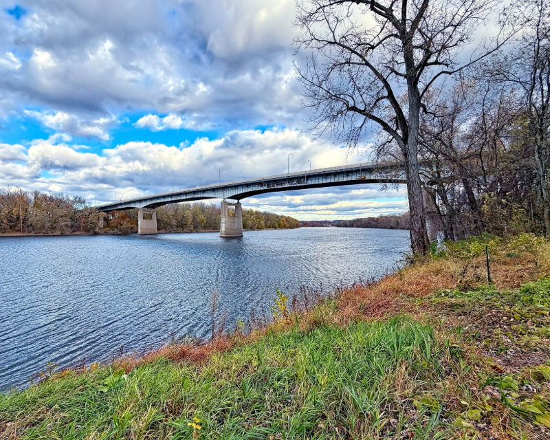 View of existing William H. Putnam Memorial Bridge from across Connecticut River.