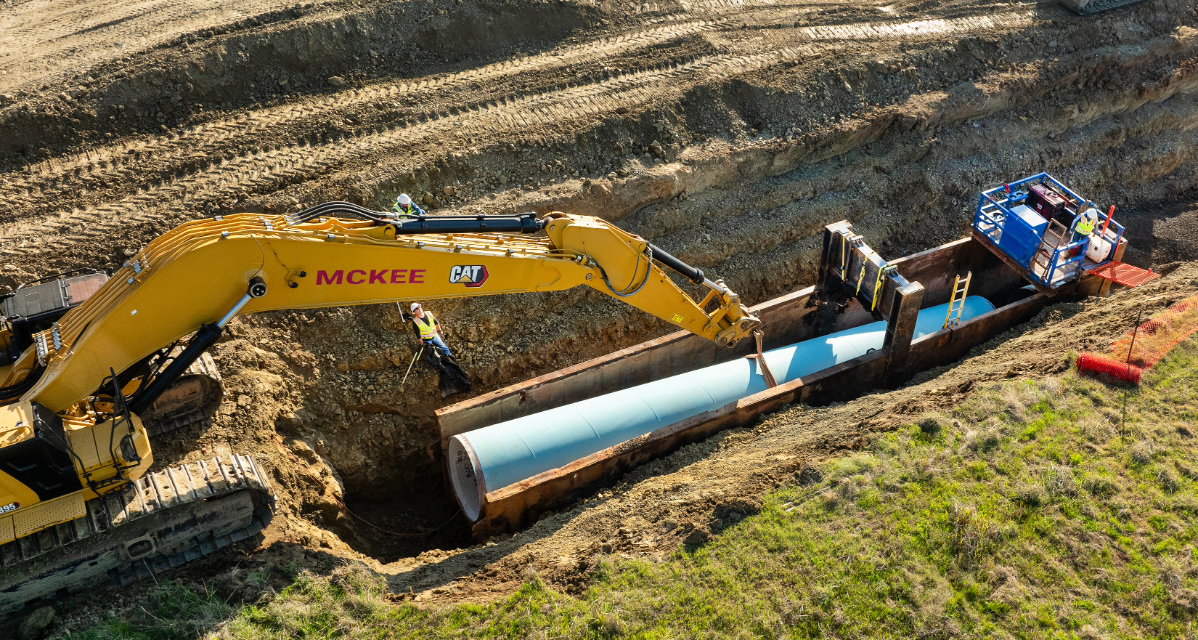 Water pipeline is installed as part of the Second Atoka Pipeline project in Oklahoma.