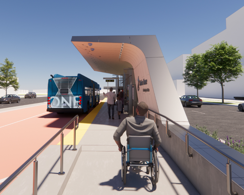 rendering of the station design for the new The One BRT in Fairfax County, VA