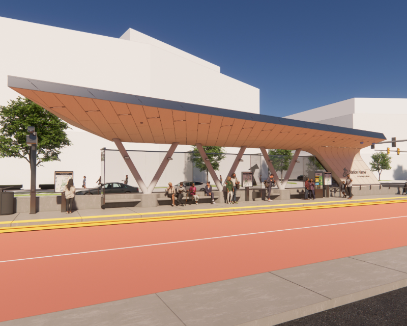rendering of the station design for the new The One BRT in Fairfax County, VA