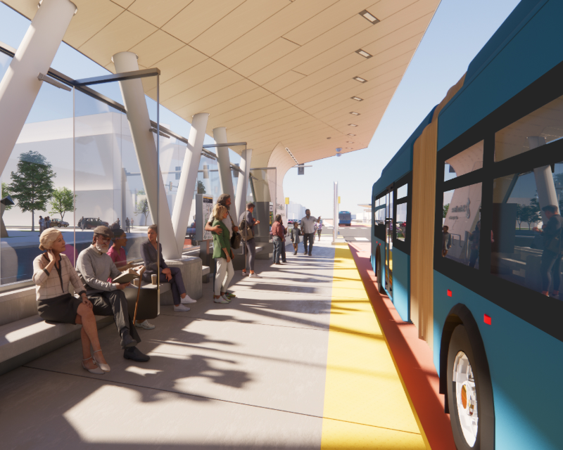 rendering of the station design for the new The One BRT in Fairfax County, VA
