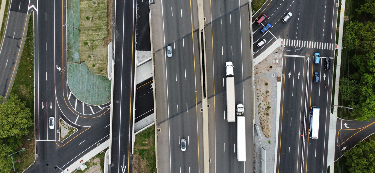 Birds-eye view of Interchange 33 Reconstruction on I-95 in Stratford, CT.