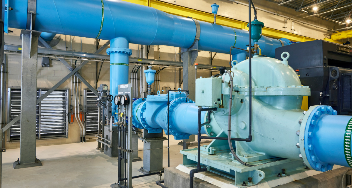 Interior view of piping at Walnut Hill Pump Station in Texas.