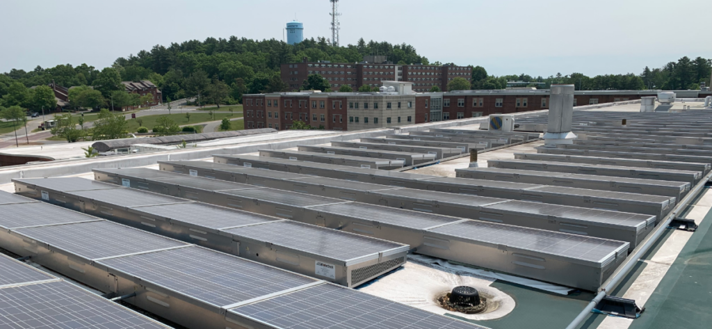 solar panels on roof of Bridgewater State University in Bridgewater, MA