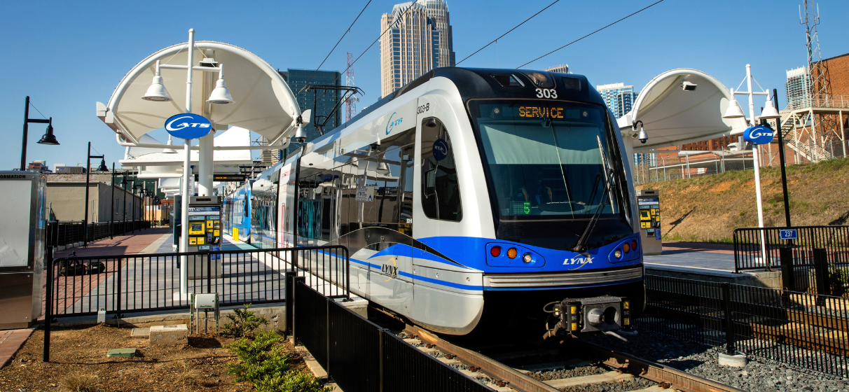 CATS Blue Line Light Rail, with a train in the station